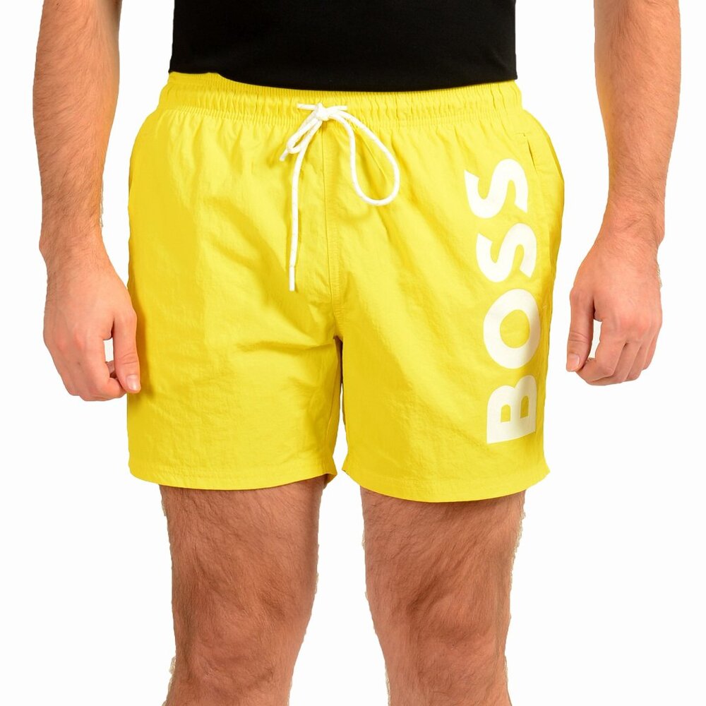 Hugo Boss Men's "Octopus" Yellow Logo Print Swim Board Shorts US 2XL IT 56
